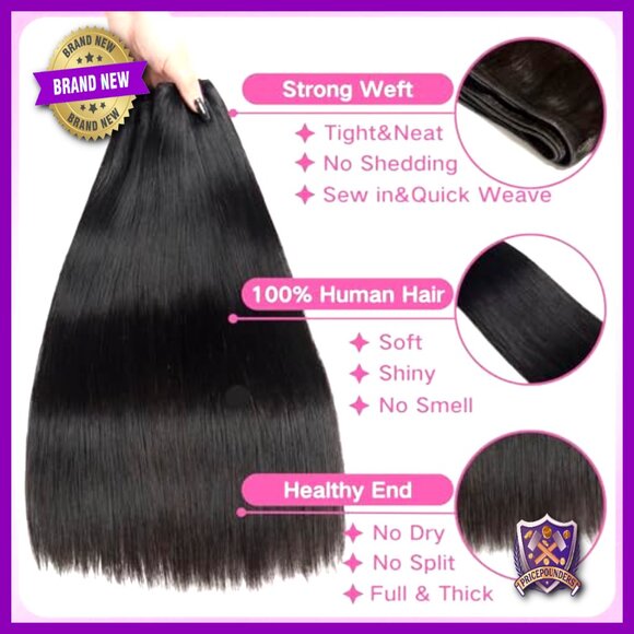 20 Inch Straight Brazilian Human Hair Extensions 3 Bundles 16A Grade - Picture 2 of 6
